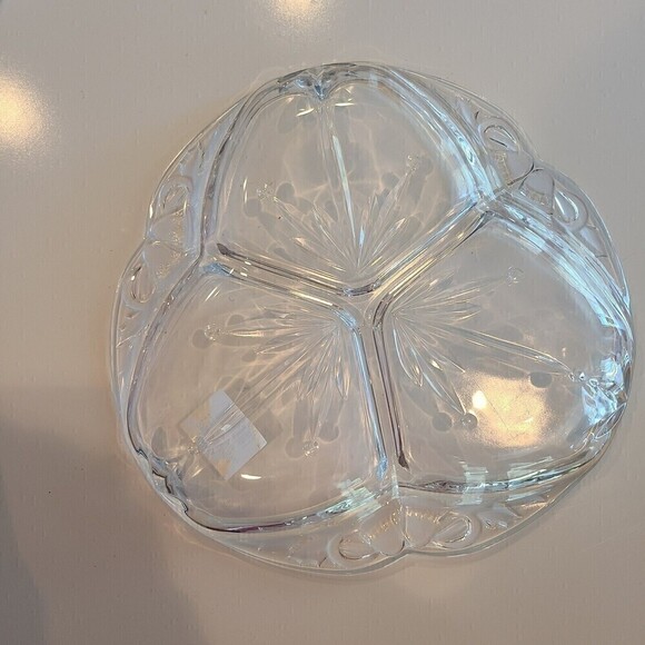 New Mikasa Crystal Christmas Tiding Holly 3 part Divide Serving Platter Tray 12" - Picture 5 of 5